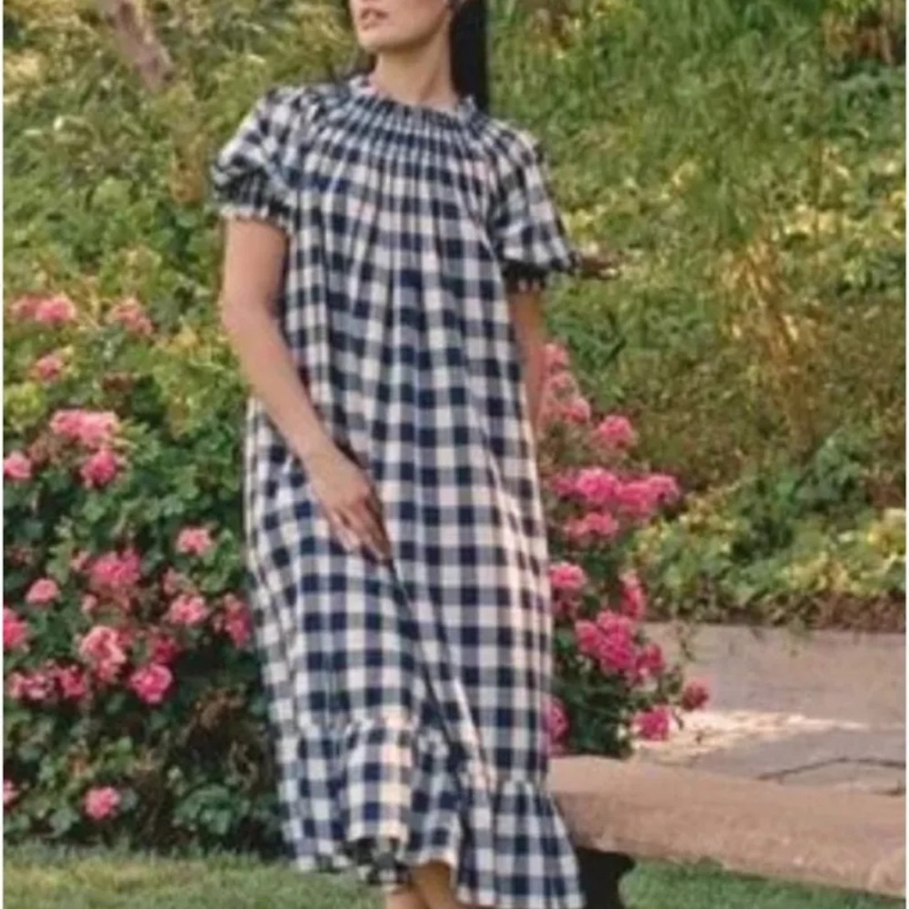 DOEN x HTH Whisper Dress in Navy Gingham - Picture 2 of 9